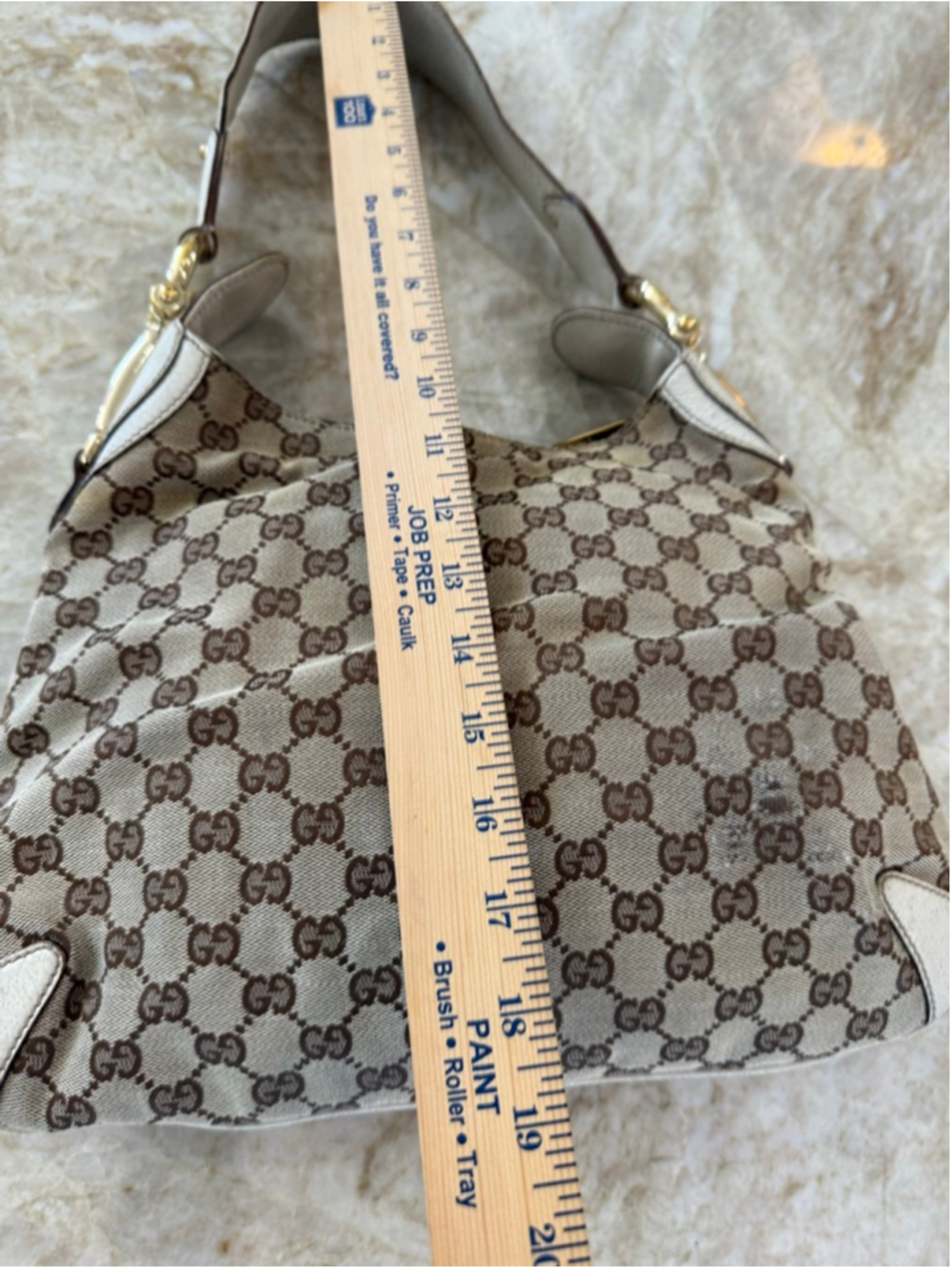 Gucci Shoulder Bag Beige Brown, rubs, wear, discoloration. - Picture 9 of 15